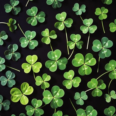 Four-leaf clovers on black background