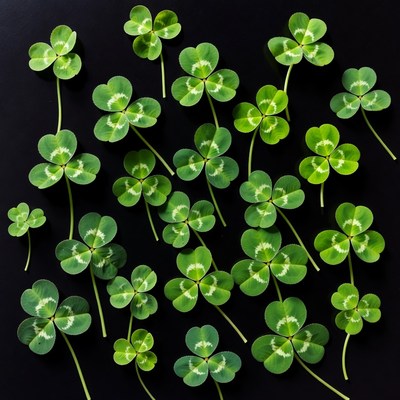 Four-leaf clovers on black background