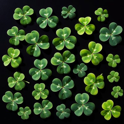 Four-leaf clovers on black background
