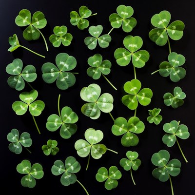 Four-leaf clovers on black background