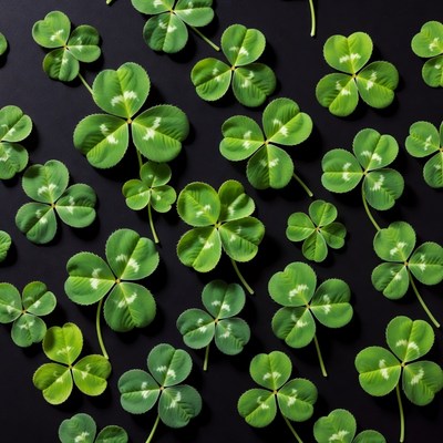 Four-leaf clovers on black background