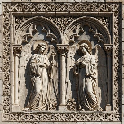 Two Winged Angels Gothic Relief