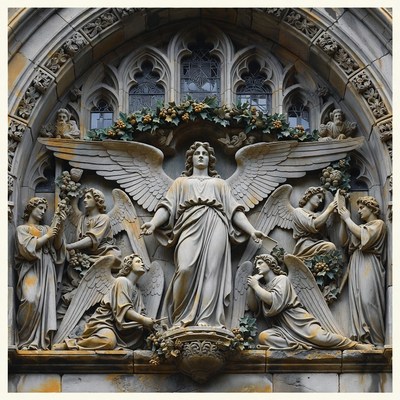 Central Angel with Winged Angels Sculpture