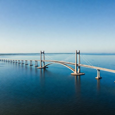 Cable-stayed bridge over blue water