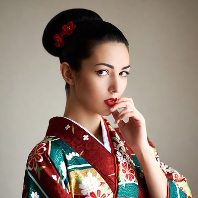 Japanese woman in kimono with updo