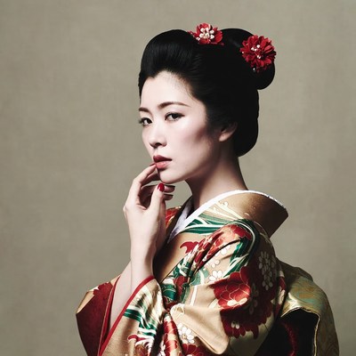 Japanese woman in kimono with updo