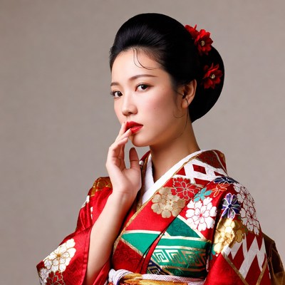 Japanese woman in red kimono