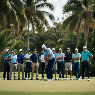 Man Putting Golf Men Watching Palms