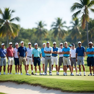 Group of golfers posing on golf course