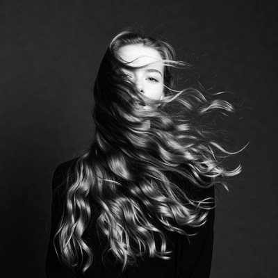 Woman with flowing wavy hair