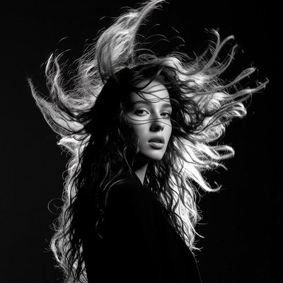 Woman with flowing hair