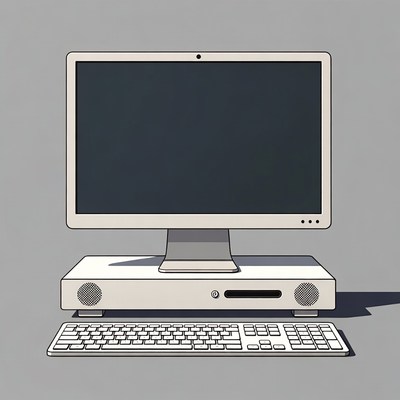 White Computer Monitor Keyboard Illustration