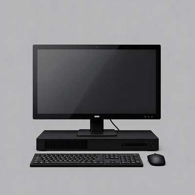 Black All-in-One Computer on Gray Background