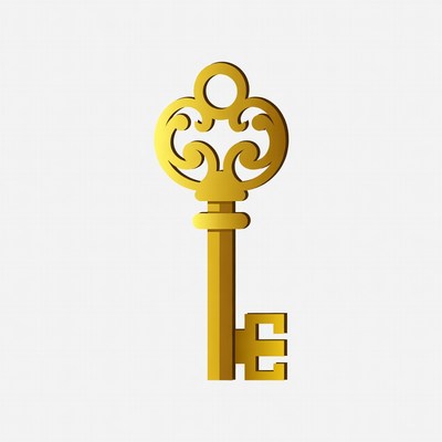 Golden ornate key with E
