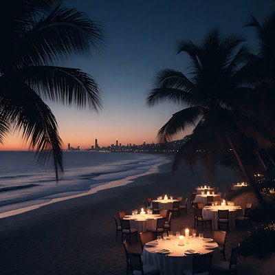 Romantic Beach Dinner Tables at Night