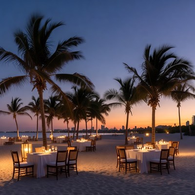 Beachfront Dinner Tables at Sunset