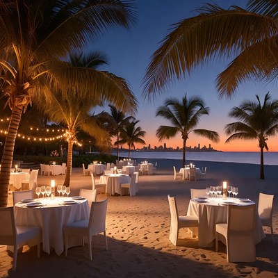 Beachfront Dinner Tables at Sunset
