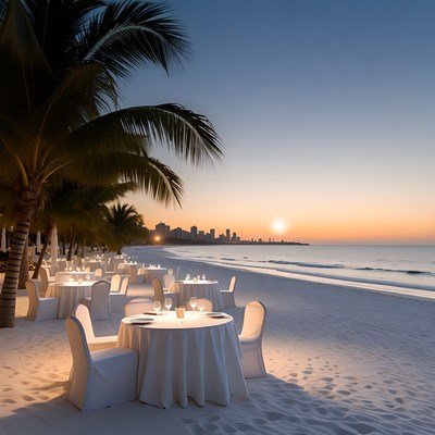 Beachfront Dinner Tables at Sunset