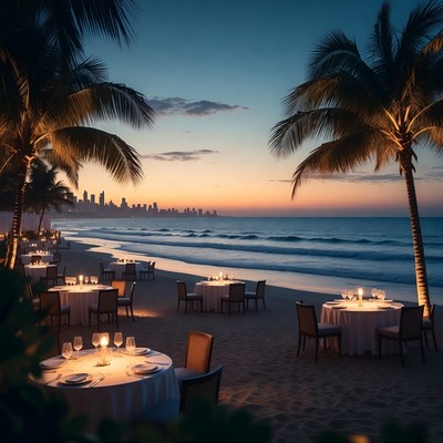 Beachfront Dinner Tables at Sunset