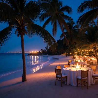 Romantic Beach Dinner at Night