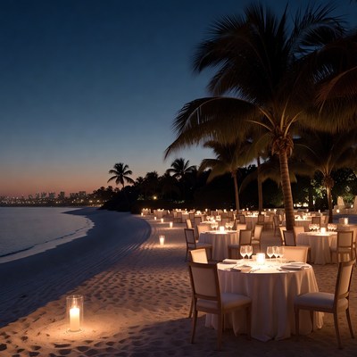 Romantic Beach Dinner at Night