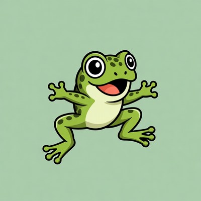 Cartoon frog jumping happily