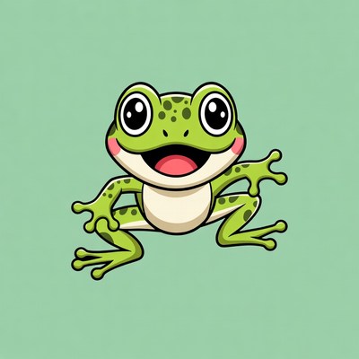 Cute cartoon green frog smiling