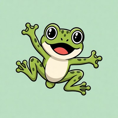 Happy cartoon frog waving arms
