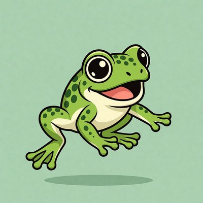 Cartoon green frog smiling