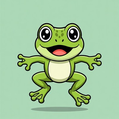Cute cartoon green frog jumping