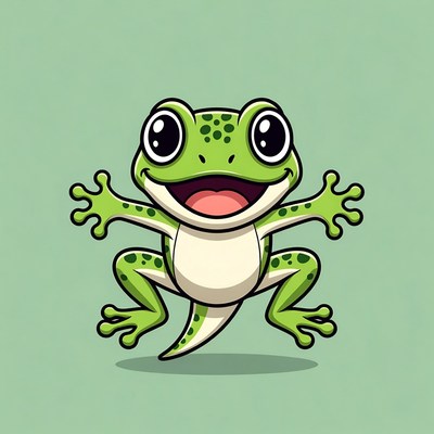 Cute cartoon gecko smiling happily