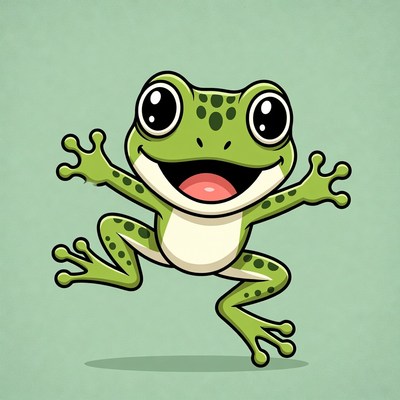 Cartoon frog jumping happily