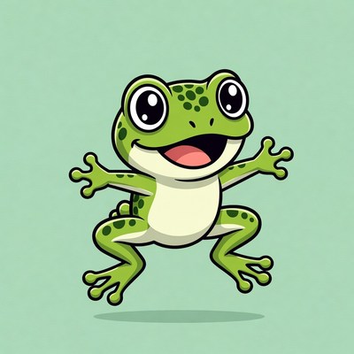 Cute cartoon frog jumping happily