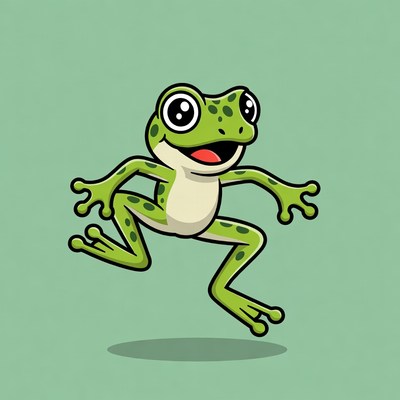 Cartoon green frog jumping