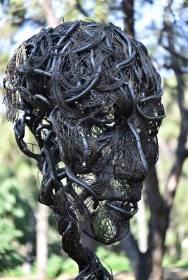 Wire sculpture of human skull