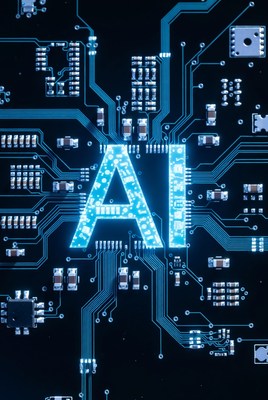 Glowing AI on Circuit Board