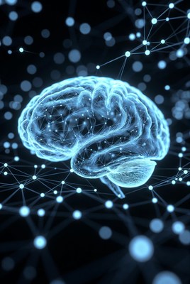 Glowing Blue Brain Neural Network