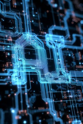 Glowing AI Letters in Circuit Board