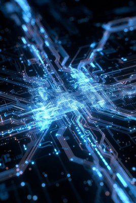 Glowing Blue Circuit Board Closeup