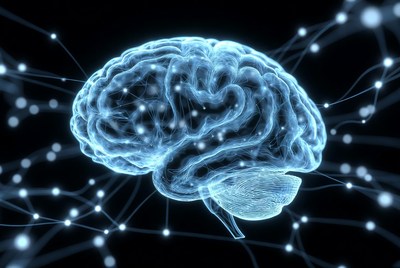 Glowing Blue Brain with Neural Network