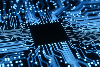 Glowing Blue Circuit Board Closeup