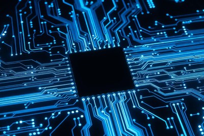 Glowing Blue Circuit Board Closeup