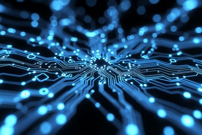 Glowing Blue Circuit Board Closeup