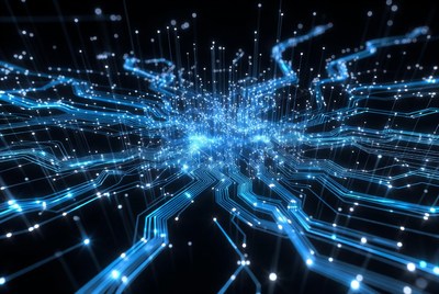 Glowing Blue Circuit Board Pattern