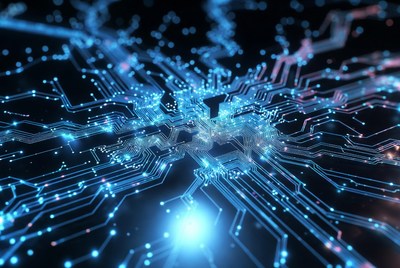 Glowing Blue Circuit Board Pattern