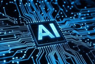 Glowing AI on Circuit Board