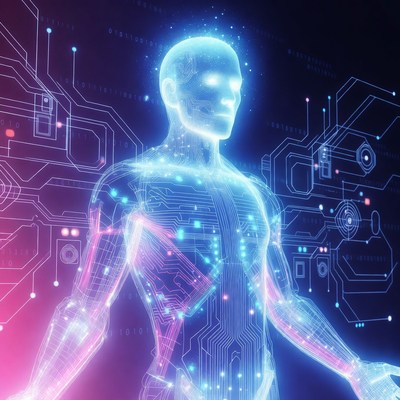 Glowing Blue Cyber Man Figure