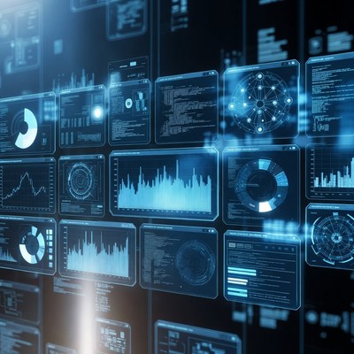 Futuristic Blue Holographic Data Screens