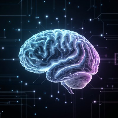 Glowing Brain with Circuit Patterns