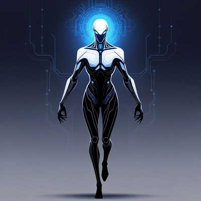 Futuristic Female Cyborg Walking